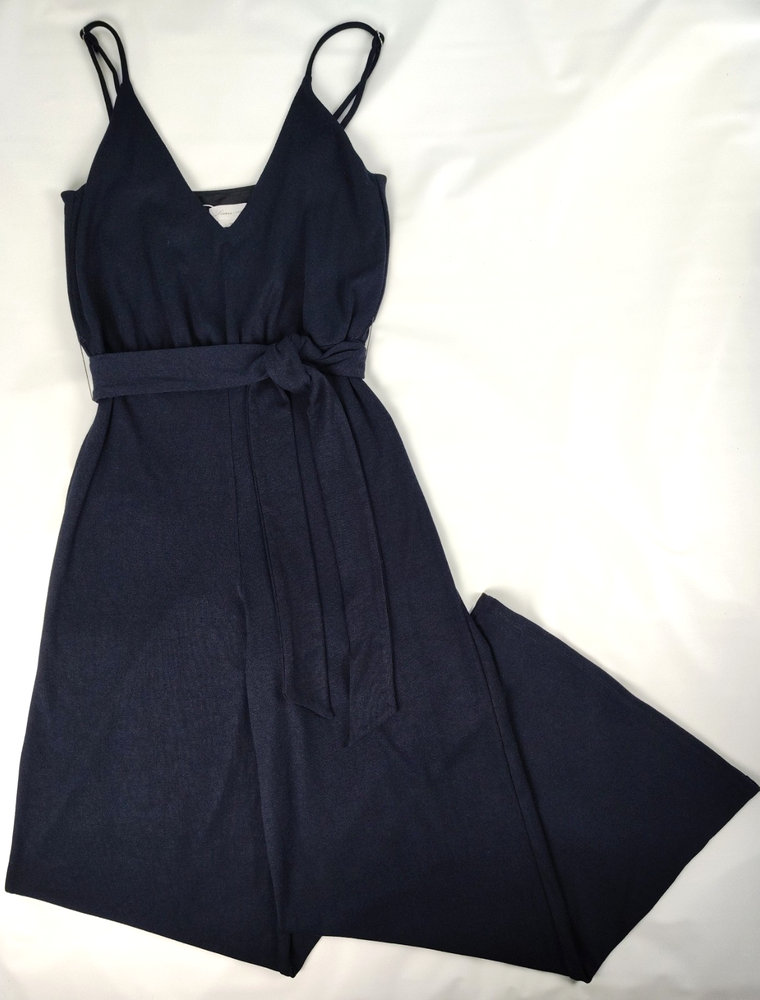NWT Lovers & Friends Sleeveless Wide Leg Jumpsuit Navy Blue Knit S Tie Waist