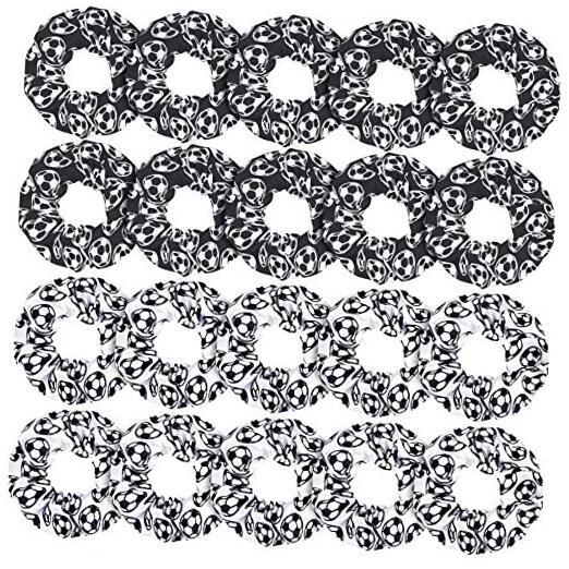 20 Soccer Hair Scrunchies Sport Hair Ties in White and Black