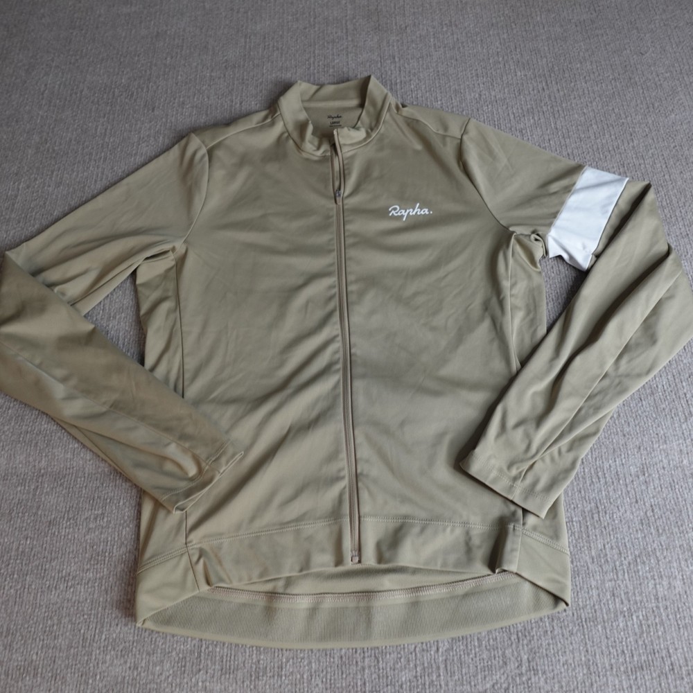 Rapha Cycling Jersey Large Beige Full Zip Core Thermal Full Zip