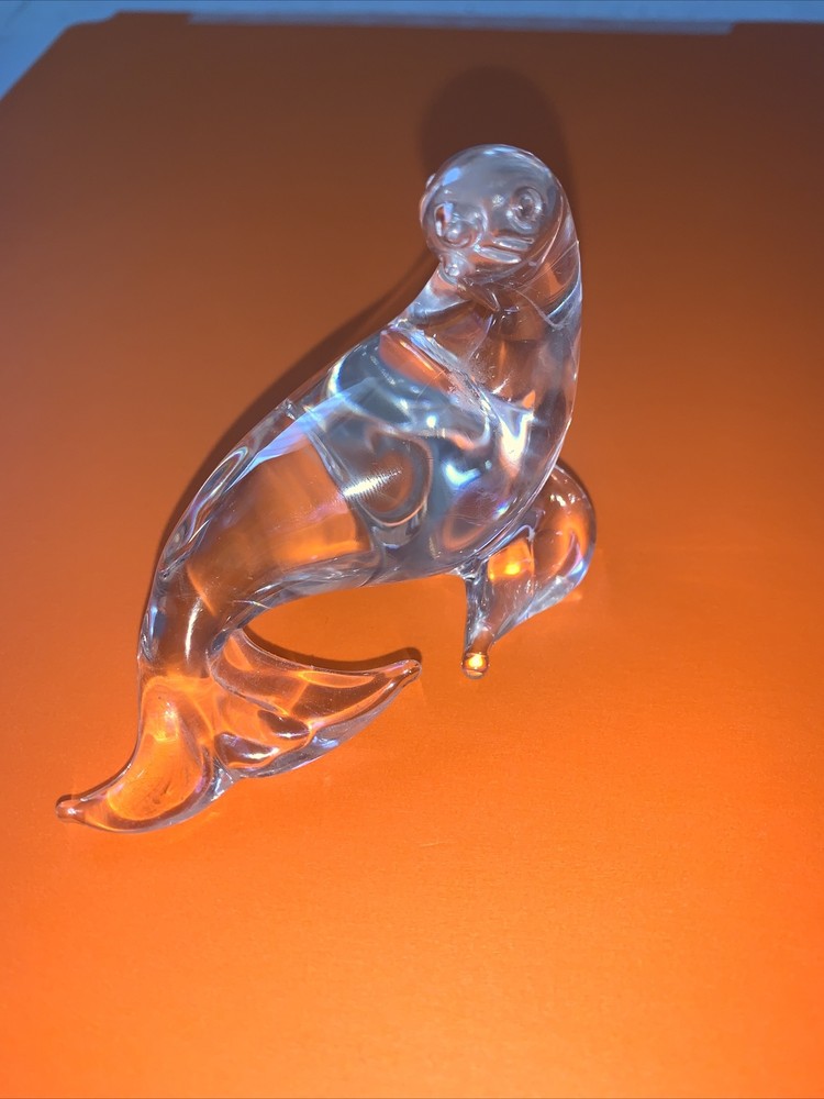 Vintage Art Glass Seal Sea Lion Paperweight Figurine Clear Animal Sculpture