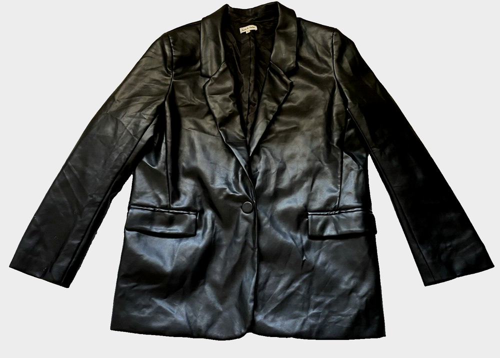 Aaron & Amber Blazer Womens Large Black Vegan Leather Hipster 70's Sports Coat