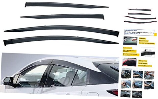 4pcs Smoke Tint Outside Mount Tape On/Clip On Style PVC Sun Rain Guard Vent