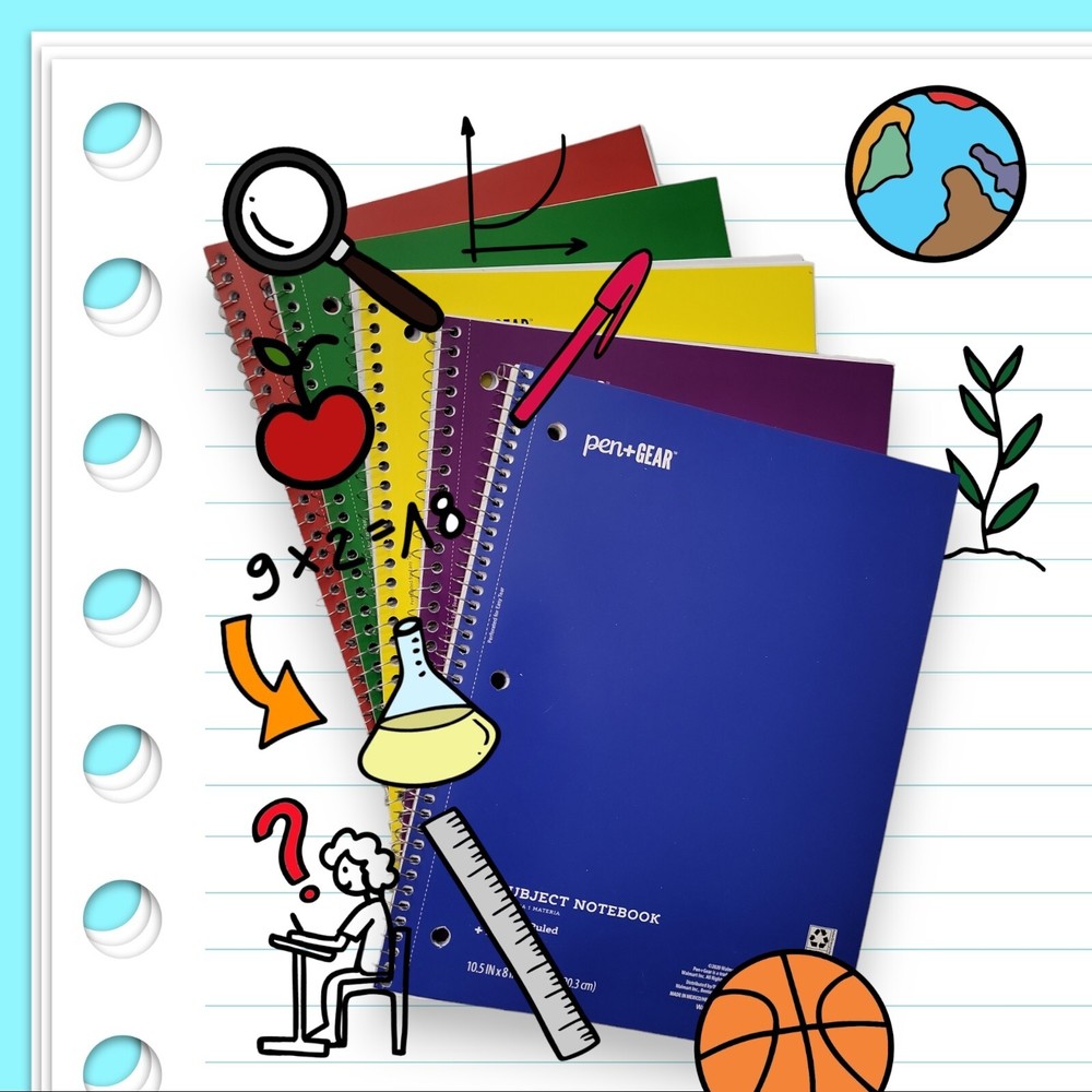 Back to School 5-Pack Wide Ruled 1-Subject Spiral Notebooks 70 Sheets 10.5x8 Inches-image
