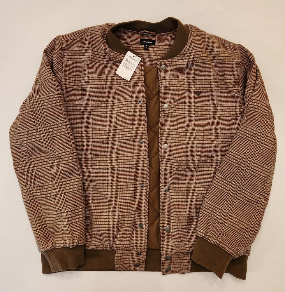 Brixton Dillinger Bomber Jacket Brown Houndstooth Men's Size Large New W/ Tags