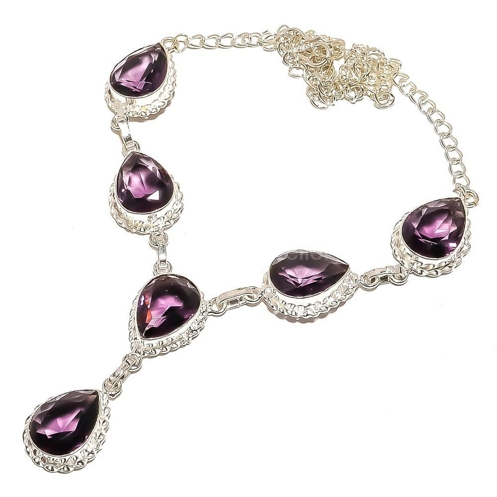 925 Sterling Silver Amethyst Boho Engagement Chain Necklace Christmas Sale-image