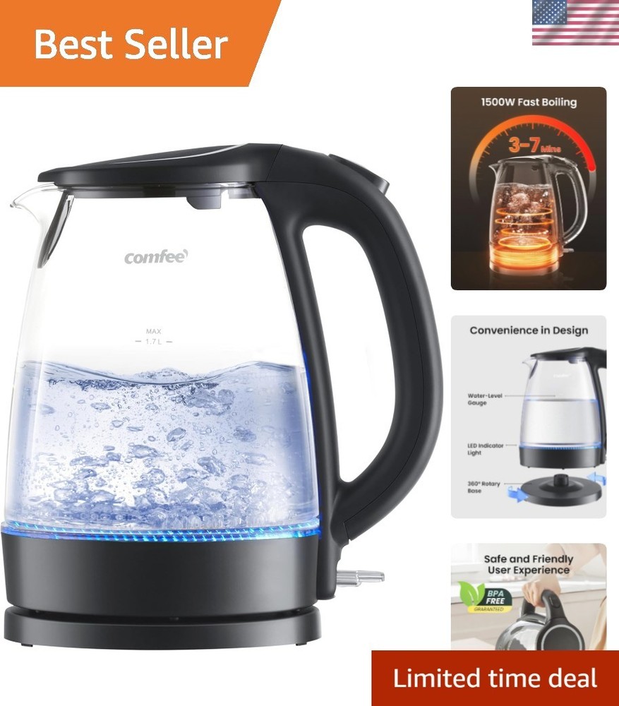 Elegant 1.7L Electric Kettle - Glass Hot Water Boiler with Heat Resistant Handle