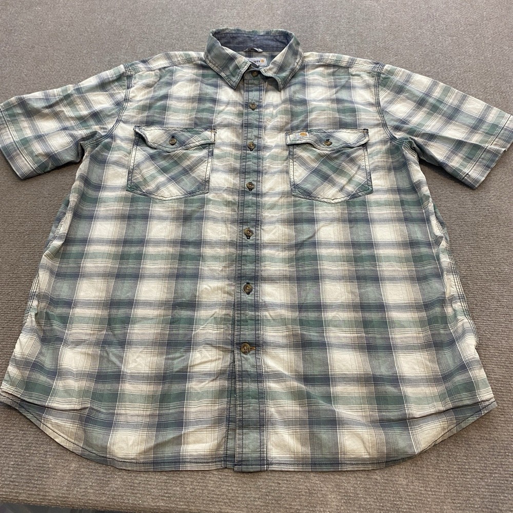 Carhartt Shirt Mens L Plaid Short Sleeve Distressed Grunge Workwear Streetwear