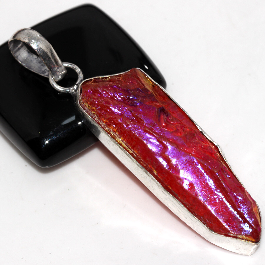 Pink Titanium Aura Quartz 925 Silver Plated Gemstone Pendant 2.3