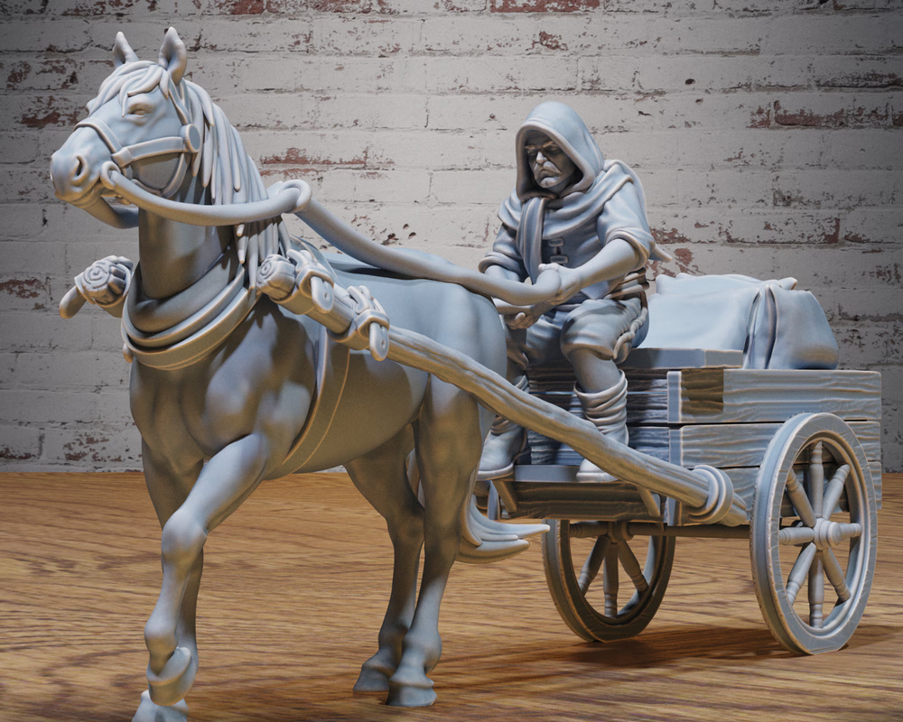 Villager Wagon with Driver - 28mm Scale - Epic Miniatures - Festival Village