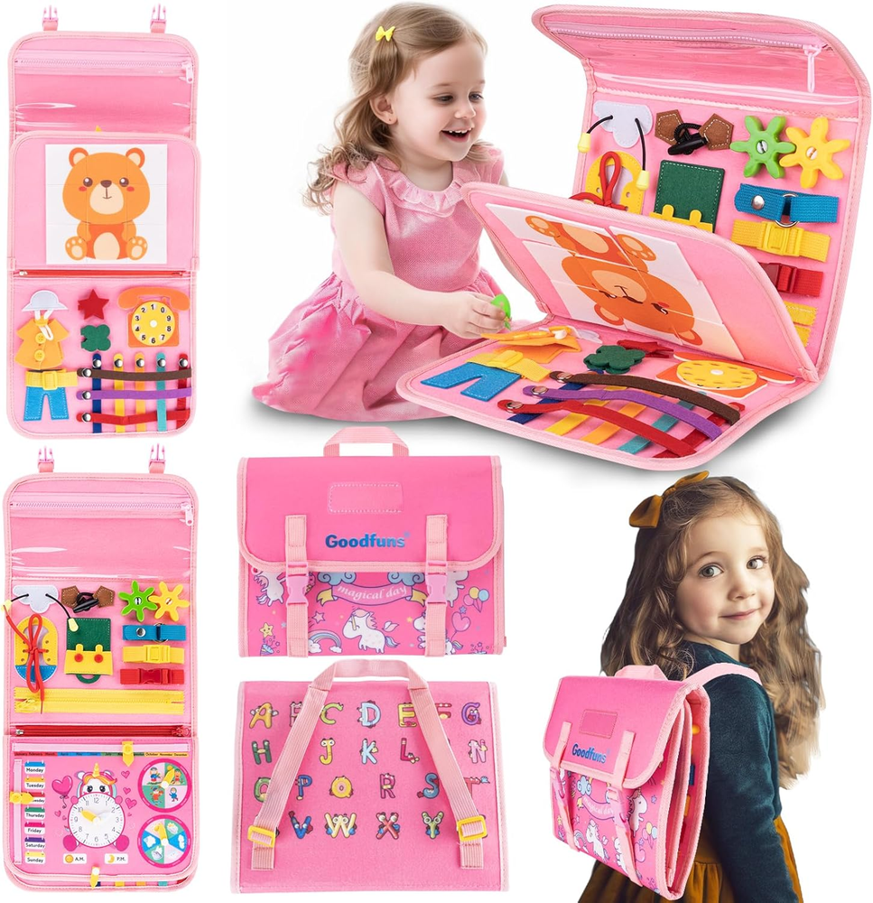 Montessori Busy Board Backpack - 20-in-1 Sensory Toy for Ages 3-6
