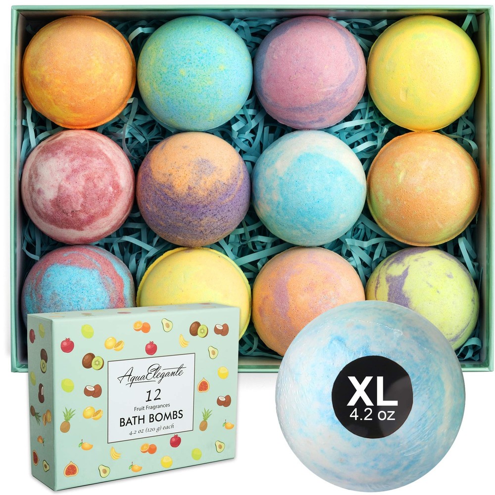 Tropical Fruit Bath Fizzies Set of 12 Large Natural Bath Bombs with Essential Oils