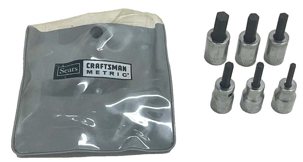 NOS! VINTAGE CRAFTSMAN TOOLS 6-pc. 3/8” DR METRIC HEX BIT SOCKET SET 42685, USA