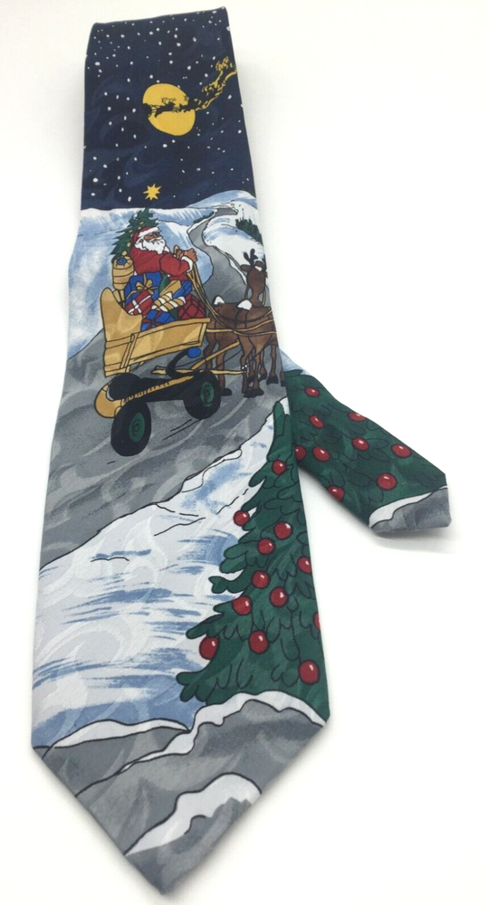 Festive Santa Sleigh Snow Holiday Necktie for Men by Florence & K Inc