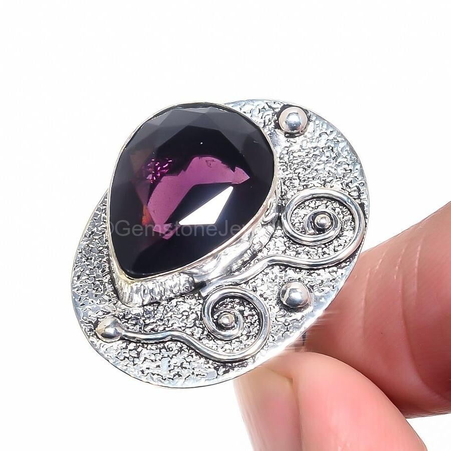 New Year Sale 925 Sterling Silver amethyst Stone Statement Ring Jewelry Size 7