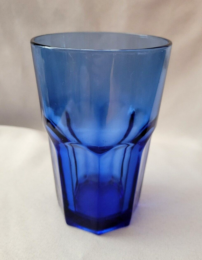 Set of 2 vintage cobalt blue glass paneled tumblers 12 oz Brazil