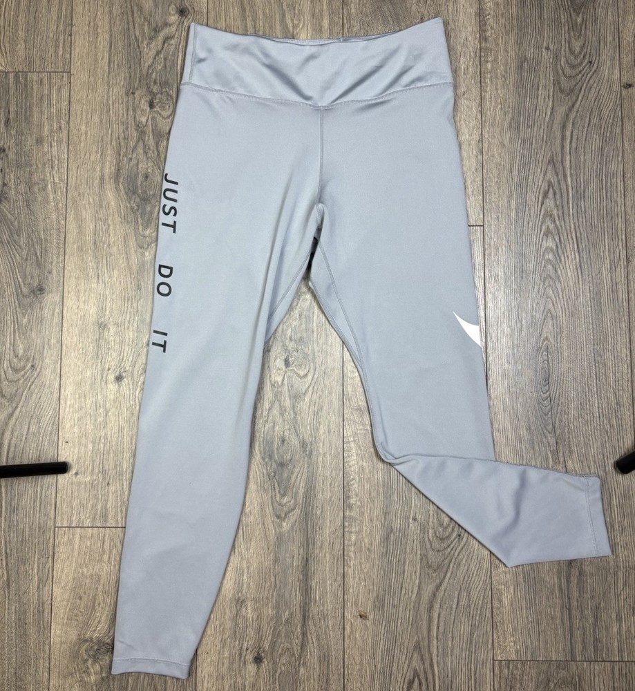 Nike Dri-FIT Women's Gray Ankle Leggings L Stretch Solid Knit Fabric