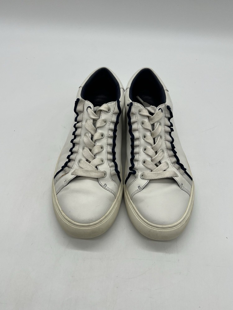 Tory Burch Sport Ruffles Women As 9.5M White Blue Leather Fashion Sneakers Shoes