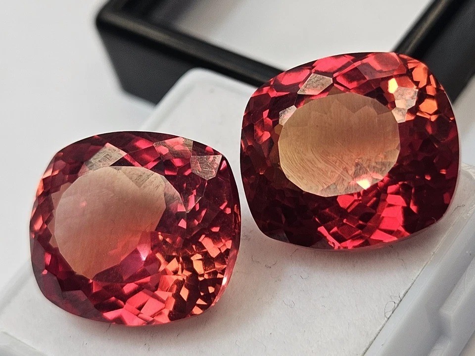 Pair Padparadscha Sapphire Cushion Cut 30-31 Ct Loose Natural Certified Gemstone