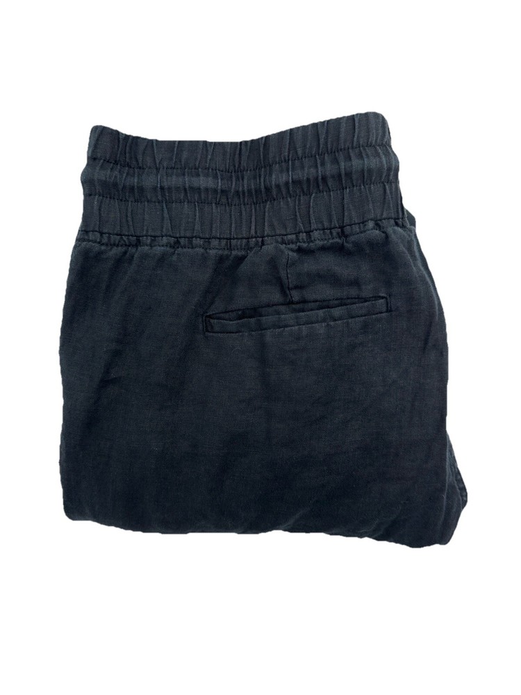ATHLETA Cabo Linen Joggers Women Size 12 Black Chambray Pants with Zip Pockets  