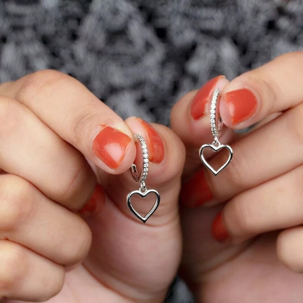 3Ct Round Moissanite Heart Huggie Hoop Earrings in 14K White Gold