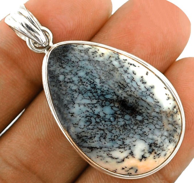 Natural Winter Dendrite Opal 925 Sterling Silver Pendant