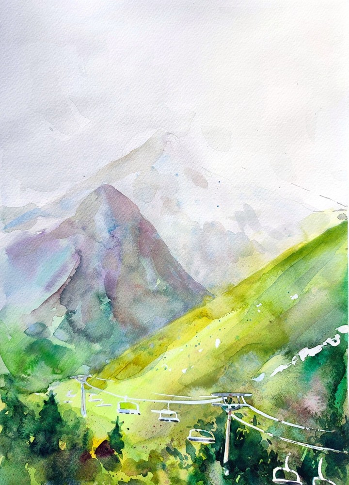 Original Watercolor Painting Kazakhstan Nature Painting Mountains Wall Art