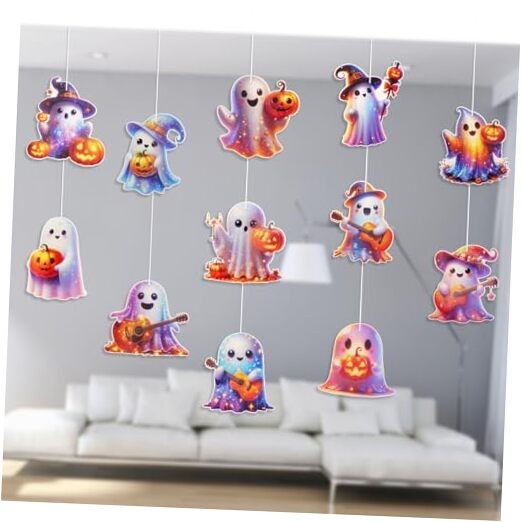 12-Piece Halloween Hanging Decor Set - Ghost & Pumpkin Swirl Decorations