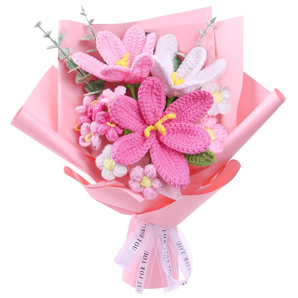 Crochet Flower Bouquet: Crochet Tulips Bouquet Handmade Knitted Flowers with Mot