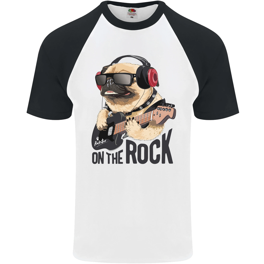 Rock n Roll Pug Funny Guitar Heavy Metal Mens S/S Baseball T-Shirt