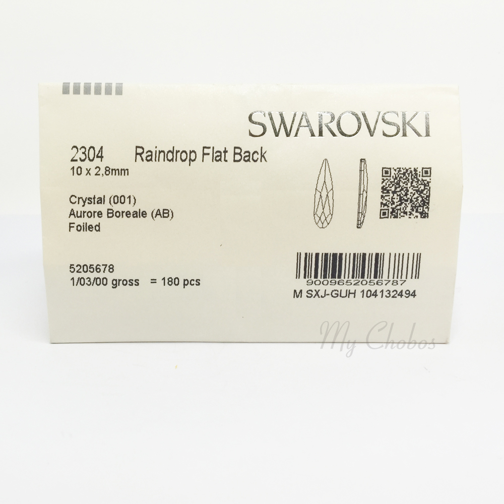 180 Swarovski 2304 Raindrop Flatback Nail Art Crystals 10x2.8mm CRYSTAL AB Wholesale Pack