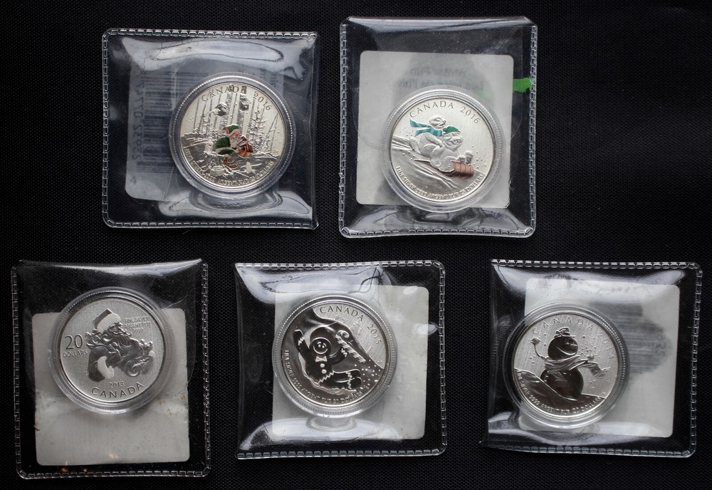 CANADA WINTER THEME $20 & $25 FINE SILVER 1/4 Oz. Each Coins - 2 Coloured