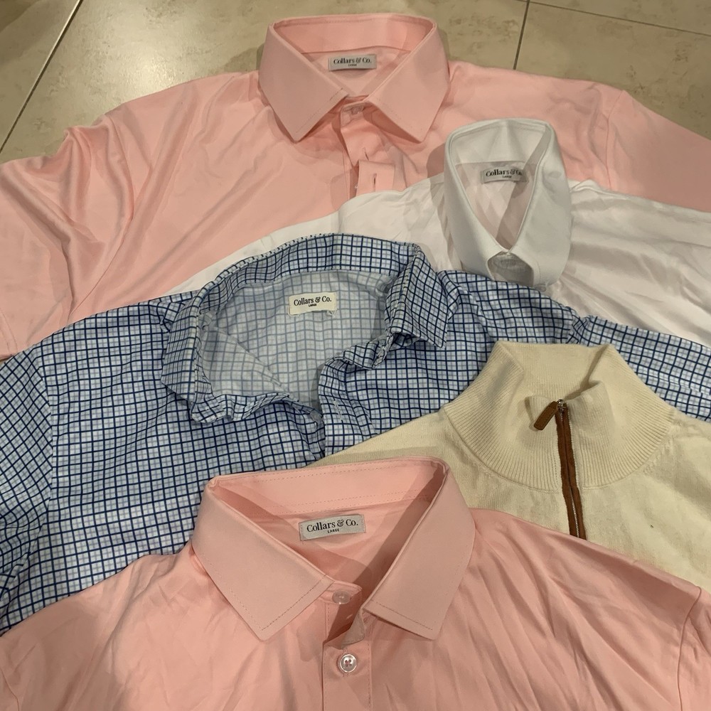 Collars & Co Shirt Mens Size Large Lot of 5 Dress Collar Polo 1/4 Zip