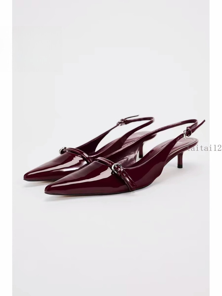 ZARA 2025 Red Buckle Pointed Toe Slingback Heel Sandals for Women