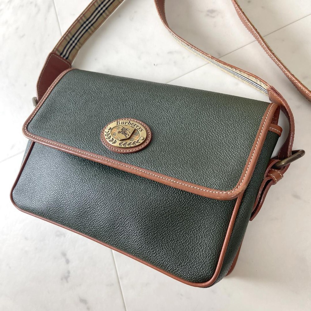 Burberry Shoulder Bag Nova Check Leather Green Authentic F100142