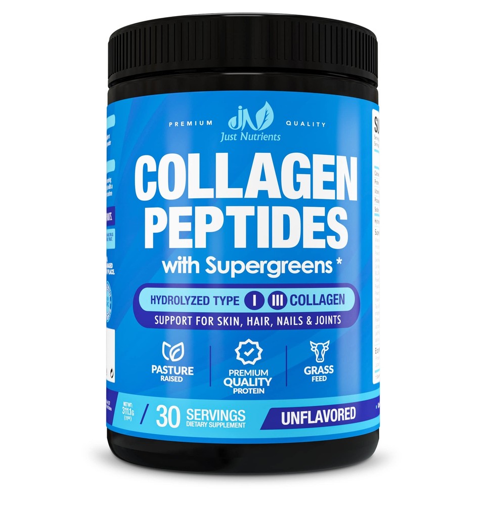 Collagen Peptides with Super Greens Hydrolyzed Type I & III for Hair Skin Nails