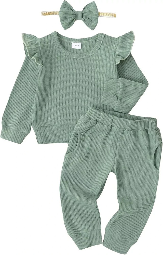 Mioglrie Infant Baby Girl Clothes Tops Pants Set Toddler 12-18 Months, Green D1