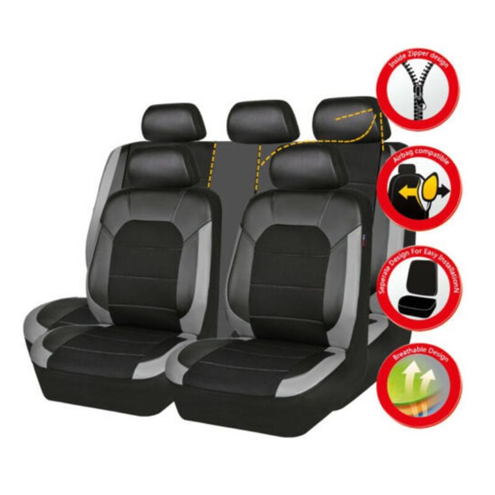 Front Rear Car Seat Cover Full Set PU Leather Cushion 5 Seats Interior Protector