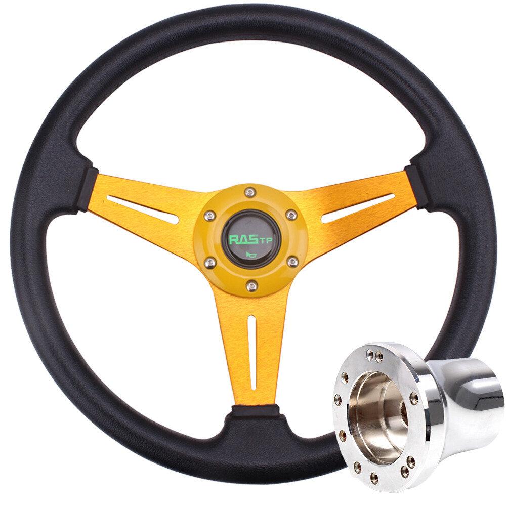 14inch Gold Golf Cart Steering Wheel Accessories+Sliver Adapter for EZGO TXT RXV