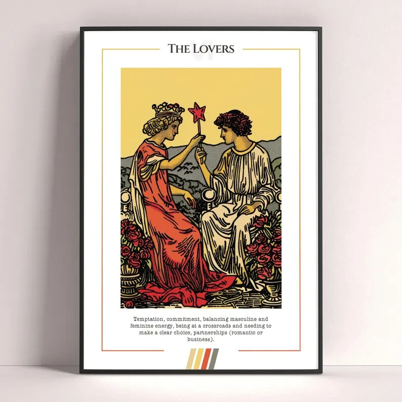 Lovers Tarot Card Art Print Poster Digital Download