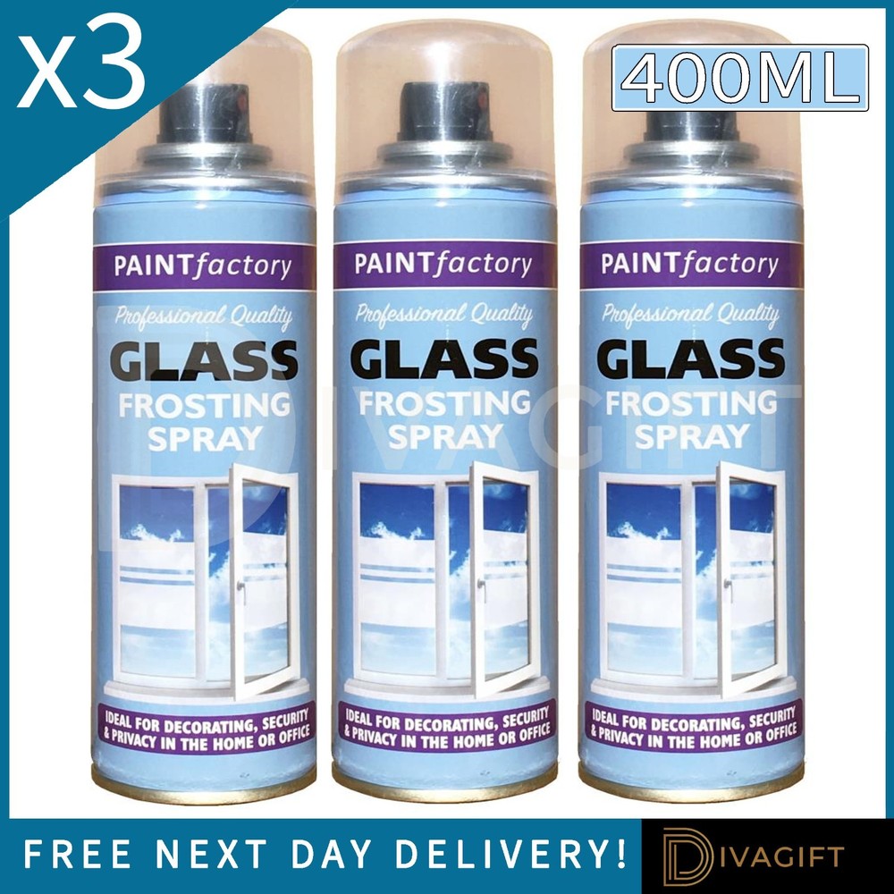 3 x 400ML WINDOW GLASS FROSTING SPRAY PAINT AEROSOL PRIVACY DECORATIVE FROSTED