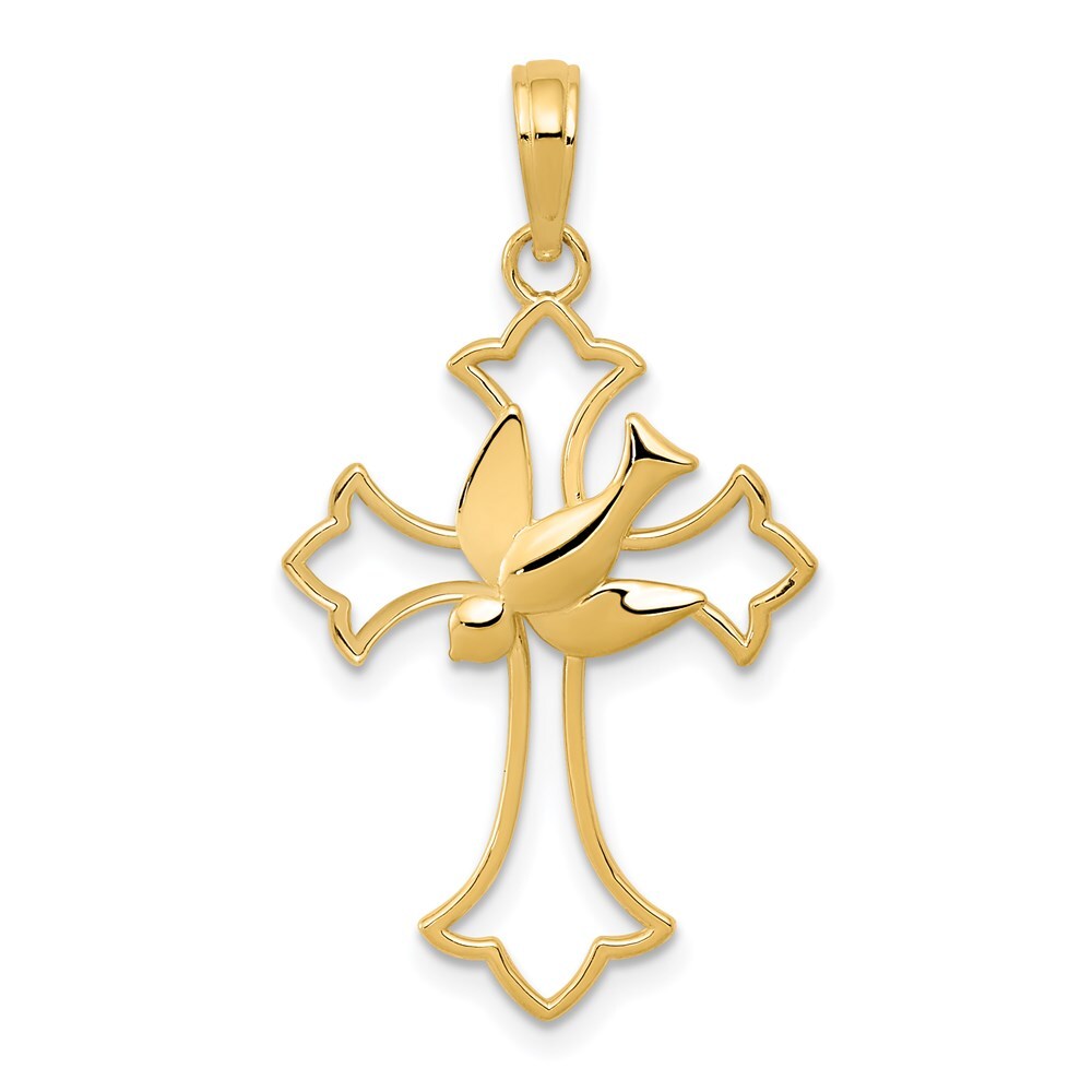 14K Yellow Gold Dove Cross Pendant 1.23 Inch with 0.71 Inch Width 1.13g