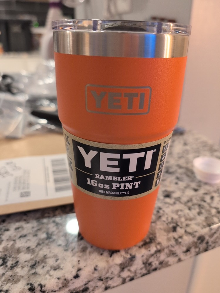 Yeti Rambler 16oz Orange Mug with MagSlider Lid for Hot or Cold Drinks Small Dent