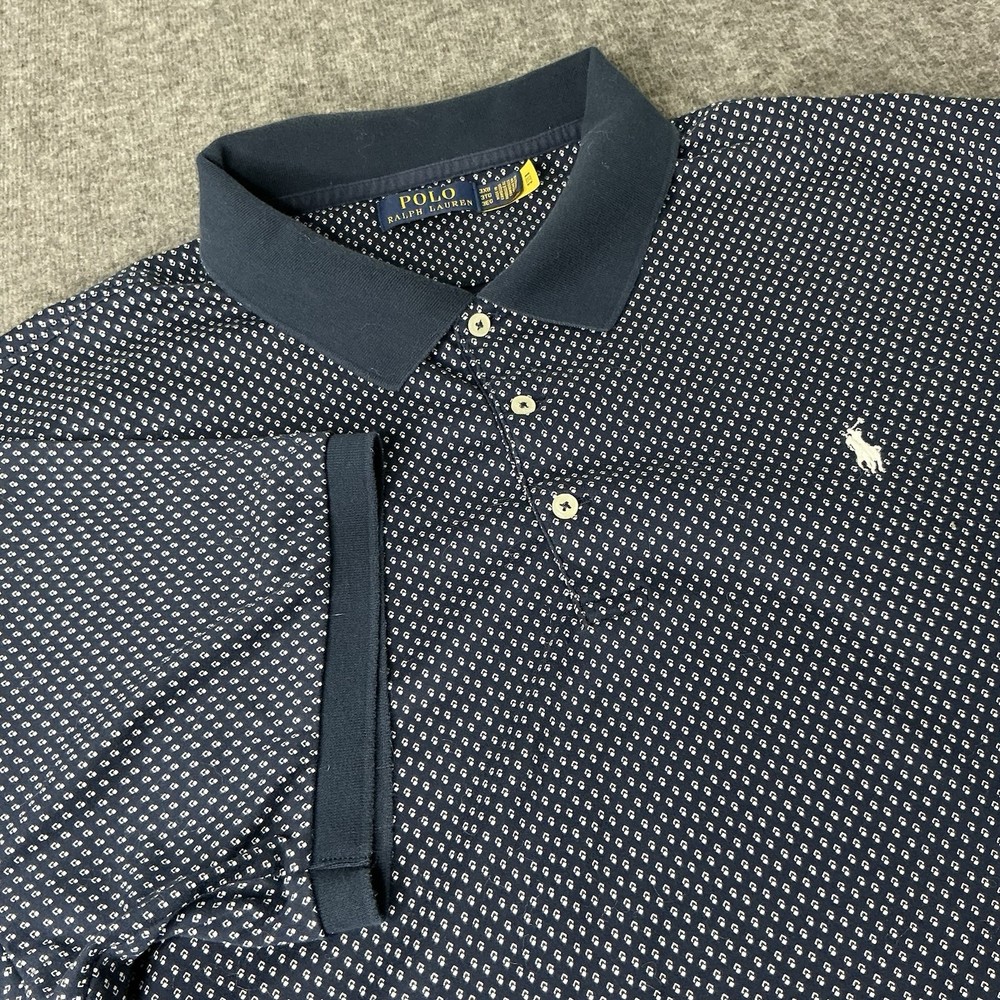 Polo Ralph Lauren Polo Shirt Mens 3XB Navy Blue Geometric Diamond Big Tall