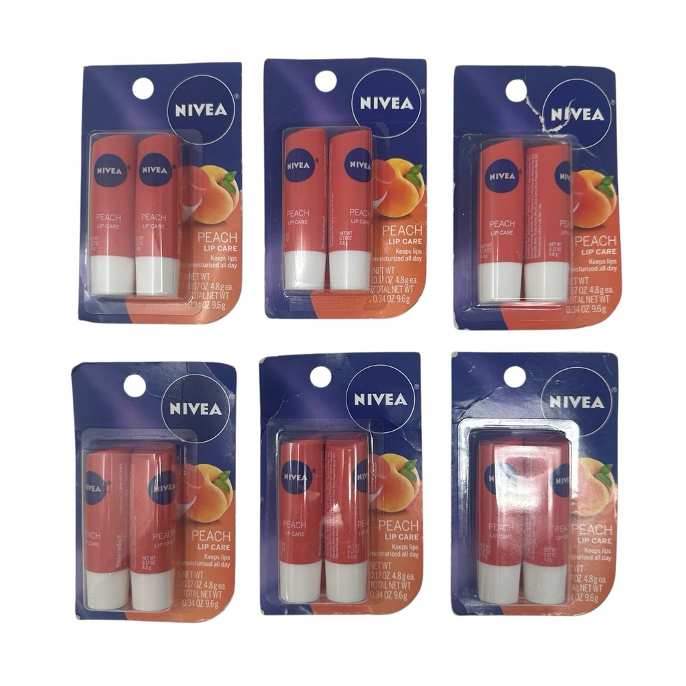 6-Pack NIVEA Peach Lip Care 2-Packs (12 Tubes) 0.34 oz Sealed New