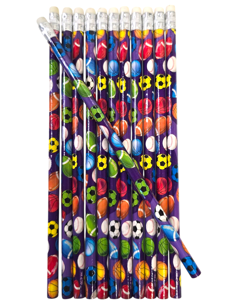 Sport-Themed Standard #2 Lead Wood Pencils with Top Erasers (7.5