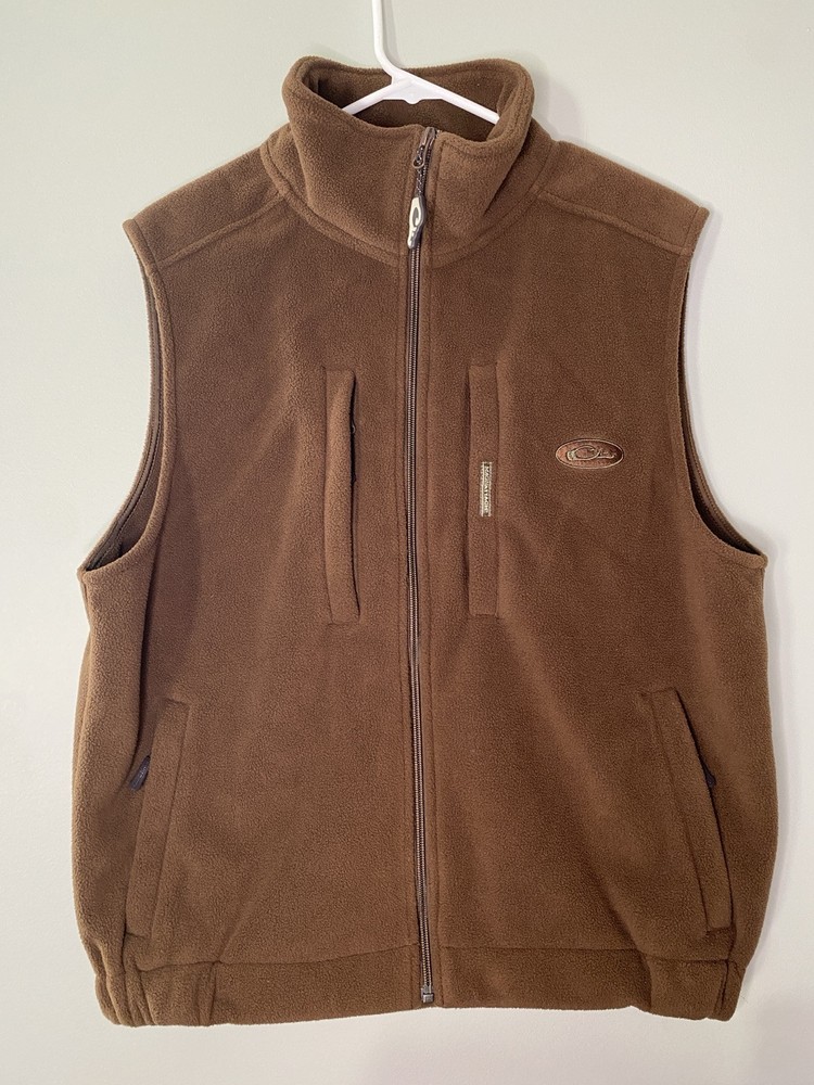 Drake Waterfowl Vest Men’s Sz Small Brown Hiking Fishing Zip Fleece Magnattach