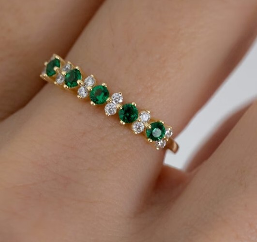 Elegant 2Ct Round Cut Simulated Emerald Wedding Band in 14k Gold Plated