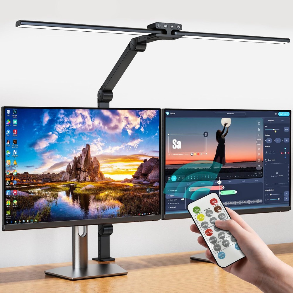 Desk Lamp,Double Head Desk Clamp Lamp with Remote,24W Led Desk Lights for Hom...