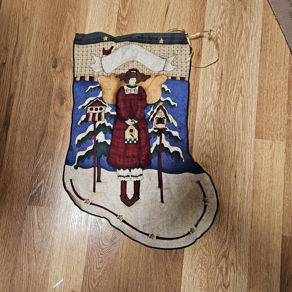 Vintage Christmas Angel Stocking Whispering Christmas Pines Angel 17 3/4 In