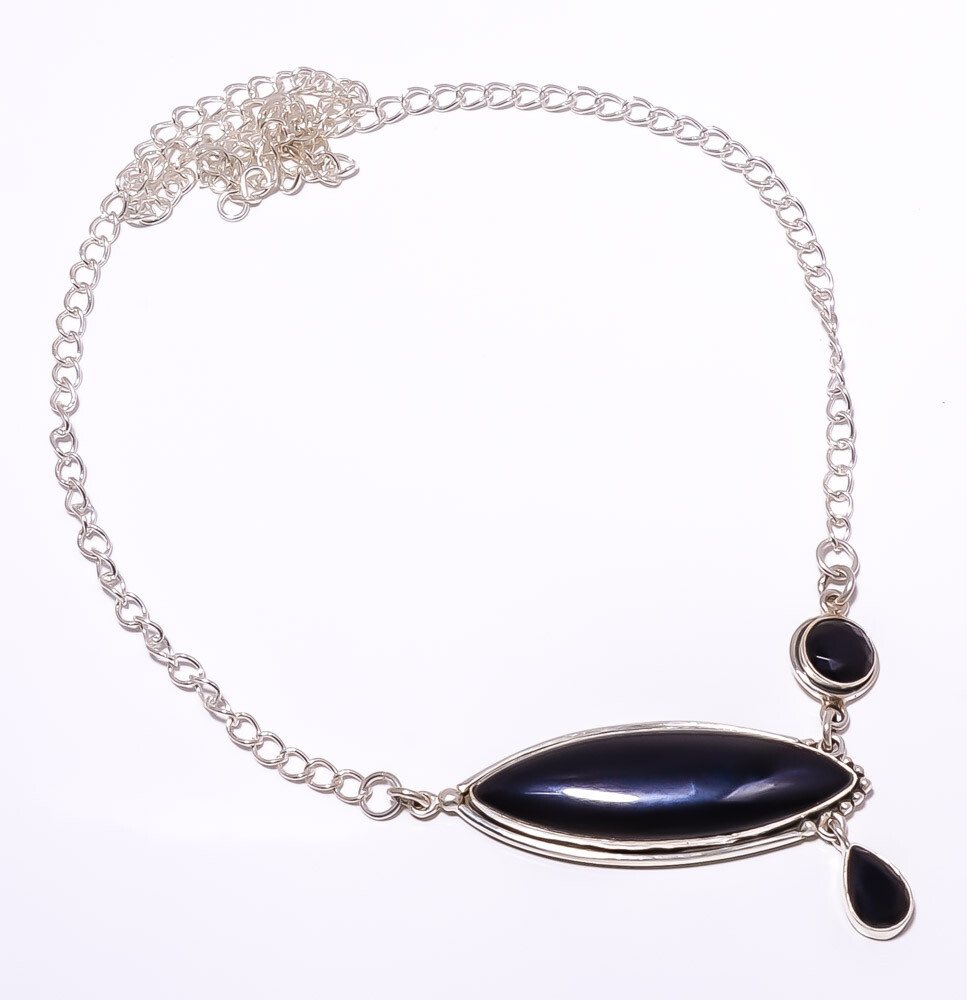 Black Onyx - Brazil Gemstone 925 Sterling Silver Handmade Necklace 17.99